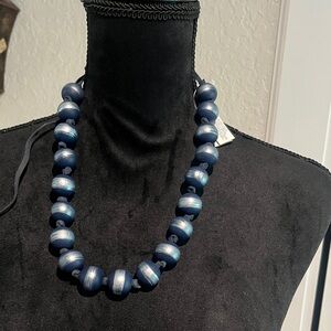Chico's Matte Blue Beaded Necklace with Silver Accents